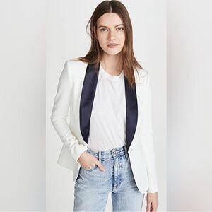 NWT L'agence Smoking Jacket With Contrast Lapel In Ivory / Navy Size 8
